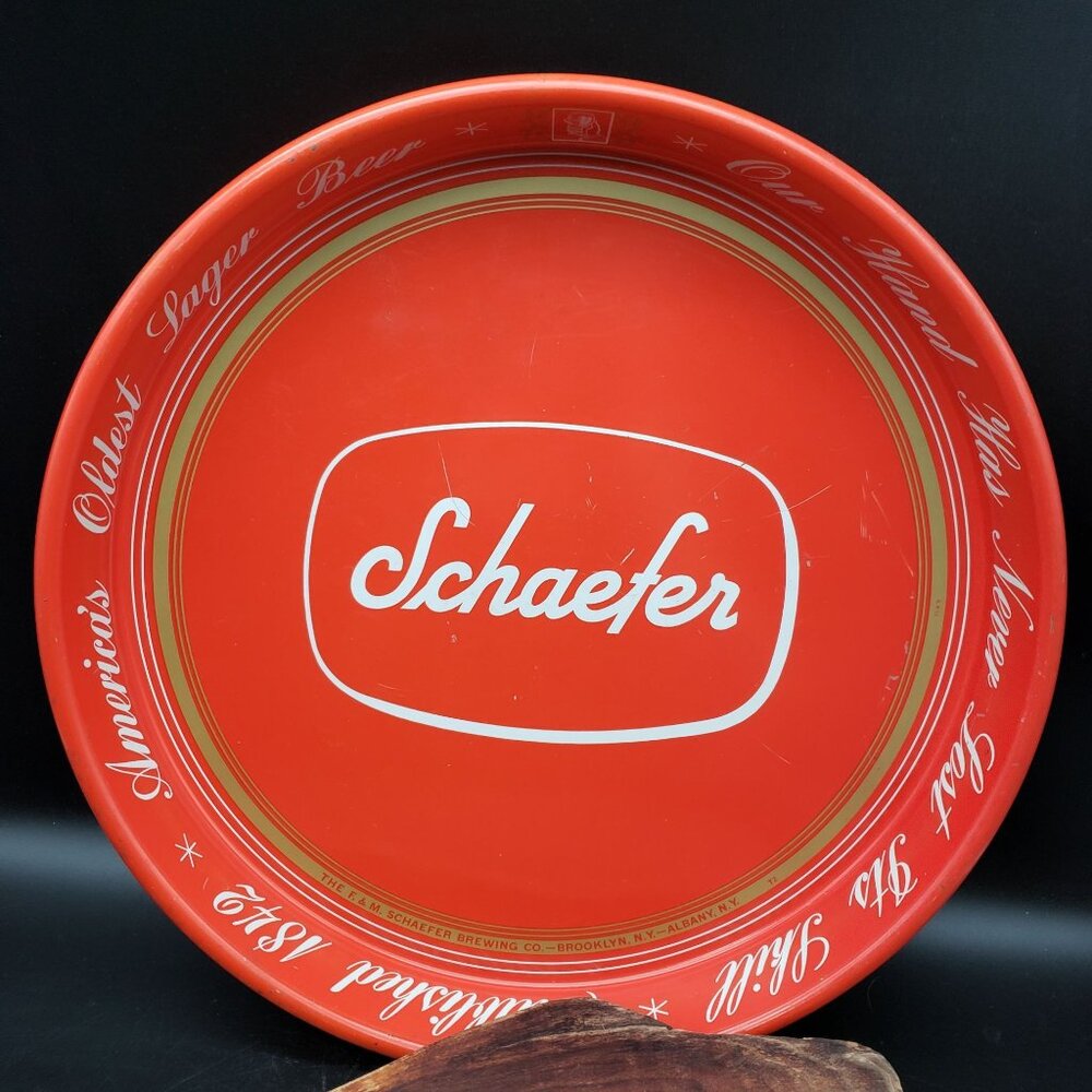 Vintage Schaefer Beer Tray 13" Red Metal Advertising Brewery Serving Tray